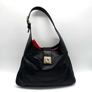 Salvatore Ferragamo Black Leather Gancini Hobo Shoulder Bag